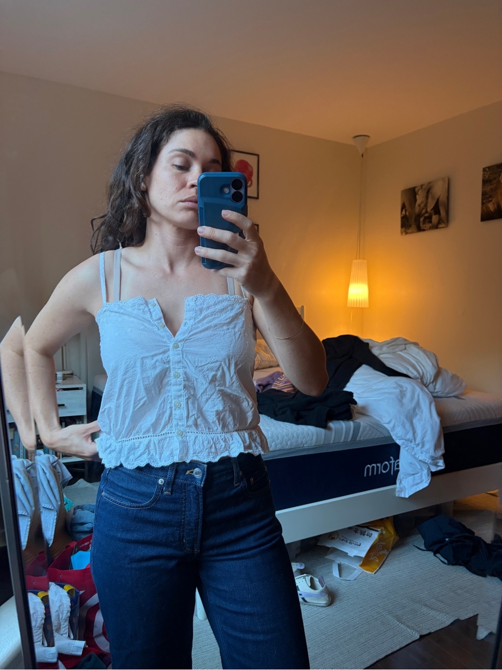 White Lace-Trim Button Front Cami Top Brandy Melville